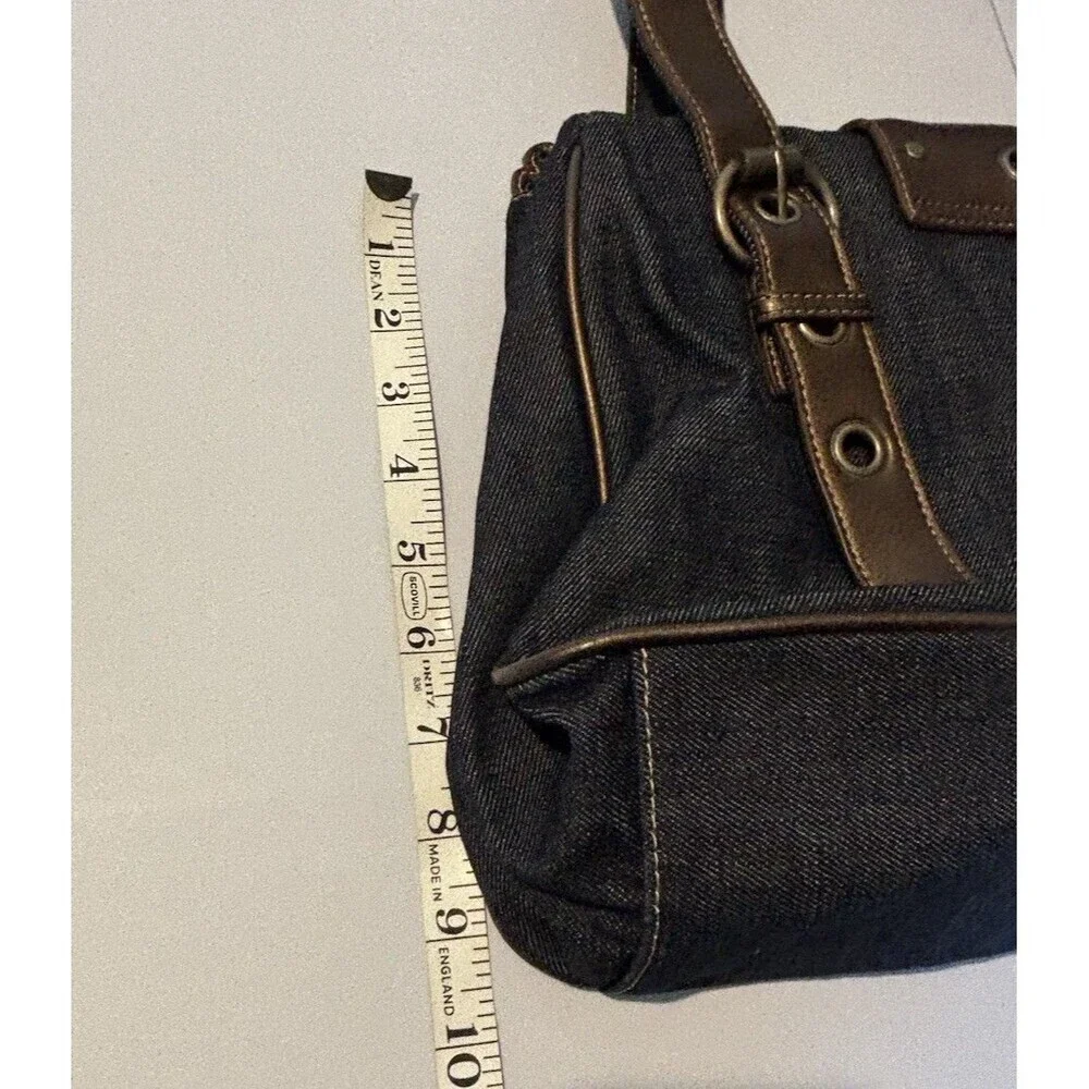 Franco Sarto Denim Blue & Brown Metallic Grommet Studded Y2K Satchel Tote Purse